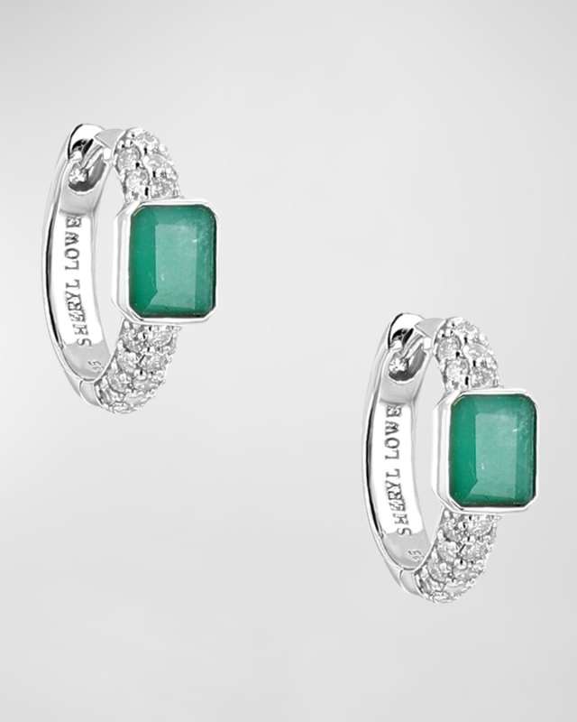Emerald 3-Row Diamond Huggie Earrings